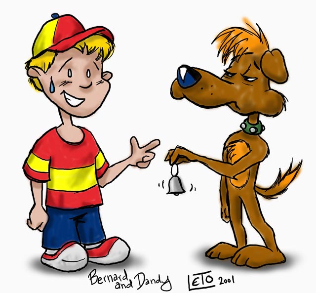 Cartoon of Bernard and his dog Dandy