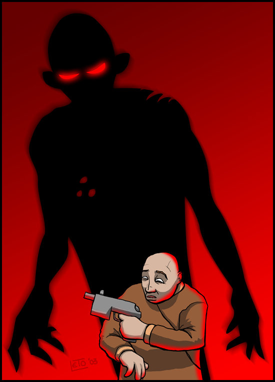 Dark illustration of menacing shadow character